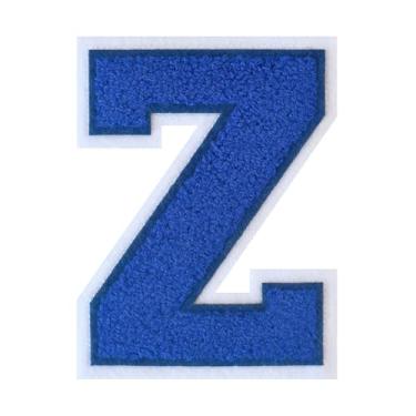 Imagem de 1 PÇ Patch de letra de chenille azul de 11,4 cm com borda branca – Remendos do alfabeto para roupas, jaquetas, mochilas, chapéus para decoração personalizada, nome personalizado e artesanato. (Z)