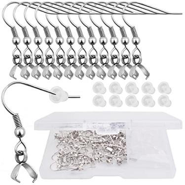 Imagem de Aylifu 50 peças de ganchos de aço inoxidável com fecho de pingente, fivela de fio de orelha, brincos de anzol com 50 peças transparentes e uma caixa para fazer joias DIY