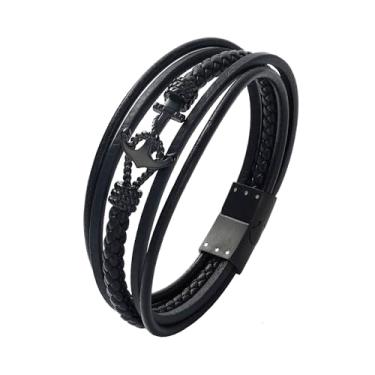 Imagem de GTMJ Pulseira de couro genuíno masculina - fecho de aço inoxidável e - presente para ele, namorado, marido, 8.5in, Couro, Sem Pedra Preciosa