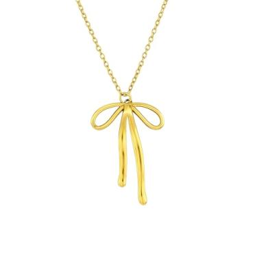 Imagem de Colar com laço feminino - pingente de laço delicado de aço inoxidável banhado a ouro 18K - lindo colar de fita - laço de pérola - joia impermeável sem manchas - presente de Natal para ela, Small, Aço