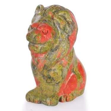 Imagem de Bosfante Estátua de leão Unakite de 5 cm para força e proteção, estatueta de leão para coragem e liderança, decoração de leão para casas e escritórios