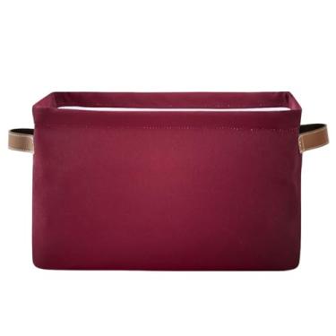 Imagem de Gravopti Cesto de armazenamento de cor sólida vermelho vinho para prateleiras, caixa organizadora retangular dobrável à prova d'água com alças para armário de casa, berçário, decoração de escritório