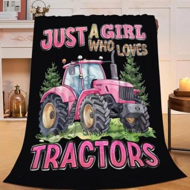 Imagem de Flintis Just A Girl Who Love Tractores Cobertor Rosa Trator Decoração Manta Presentes para Meninas Meninos Super Quente Macio Lã Flanela Inverno Sofá Cobertores de Cama para Crianças Adultos Mulheres