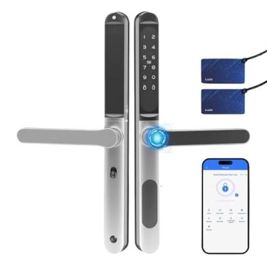 Imagem de Porta deslizante fechadura inteligente entrada sem chave fechadura de porta deslizante com código de impressão digital cartão IC teclado chave digital app substituição remota moldura fina porta de