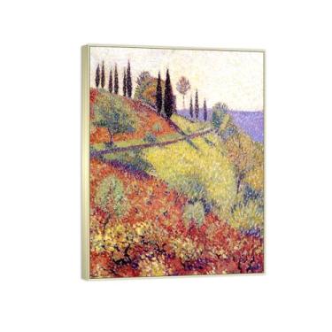 Imagem de BMZFYBS Famosa imagem de paisagem de arte de parede - impressões em tela - outono-quadro prata pintura para sala de estar banheiro decoração de casa 70 x 90 cm 27 x 35 pol