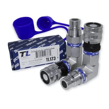 Imagem de Conjunto de adaptador de cotovelo de 90 graus para corpo plano de 1/5.1 cm, acoplador hidráulico de conexão rápida, ISO 16028, conjunto de acoplamento resistente com tampas de poeira para fixação de