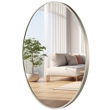 Imagem de JENBELY Espelho oval de parede, espelho de banheiro de níquel escovado de 56 x 76 cm, espelho de banheiro com moldura de metal, espelho decorativo de parede para banheiro, sala de estar, entrada