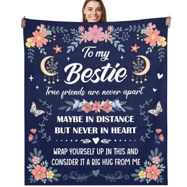 Imagem de Bestie Gifts for Women Throw Blanket, Friendship Quote Floral Design Soft Cozy Fuzzy Flanela, Presente para Melhor Amigo Meninas Aniversário Natal (127 cm x 152 cm)