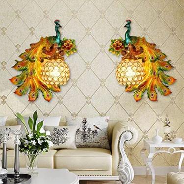 Imagem de Luminária de parede LED American Creative Art Peacock para sala de estar, quarto, escritório, casa de campo, hotel, quarto infantil, corredor (conjunto com 2 lâmpadas AA)