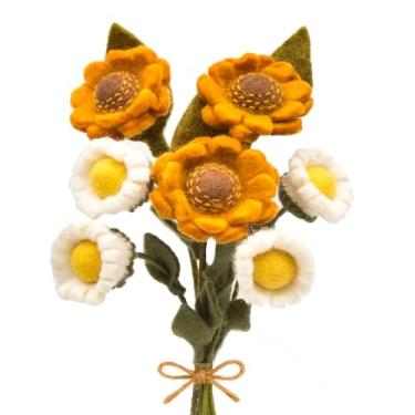 Imagem de Glaciart One Buquê artificial de feltro de girassol e margarida | Flores artificiais multicoloridas reutilizáveis, laváveis e prontas para óleo essencial com hastes de arame dobráveis | Ótimo presente