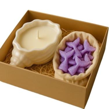 Imagem de Kit Vela Aromática Concha com Wax Melts Marinhos | Mini Estrela-do-Mar, Golfinho, Sereia (2,cauda de sereia lilás)