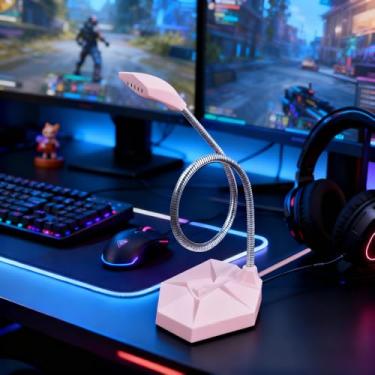 Imagem de Microfone para computador com conector de 3,5 mm, microfone condensador omnidirecional Plug & Play, ideal para gravação, jogos, streaming, microfone de podcast, rosa