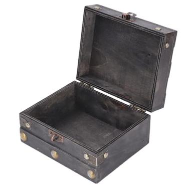 Imagem de Asixxsix Caixa de Armazenamento de Madeira Vintage, baú de Tesouro Decorativo para Lembranças de Joias, Com Tampa Articulada, Caixa de Lembrança de Pirata retrô para Loja de Escritório de (Cinza)