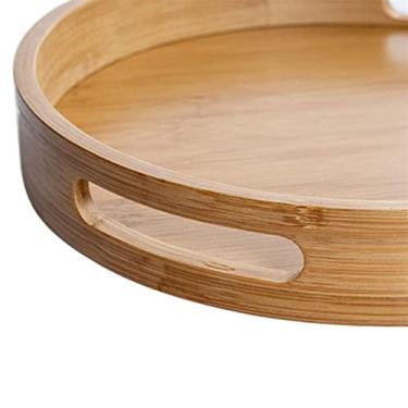 Imagem de Bandeja de comida Bandeja de servir de bambu com alça quadrada redonda para café da manhã bandeja de bolo de sobremesa decorativa prato de chá prato de comida (cor: L - 35 x 35 cm) (café)