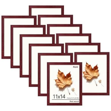 Imagem de Picrit Conjunto de 12 molduras de 28 x 35 cm, tela 20 x 25 com tapete ou 28 x 35 sem tapete, molduras para montagem na parede ou mesa, madeira vermelha escura