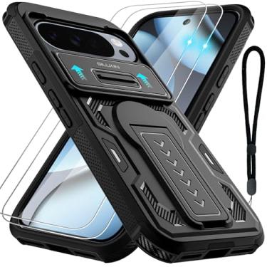 Imagem de GILLKIN Capa para celular Google Pixel 10/10 Pro/Pixel 9/9 Pro com 2 protetores de tela, capa de câmera deslizante, suporte, alça de cordão, capa protetora resistente à prova de choque de grau militar