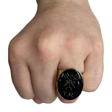 Imagem de Anel Ajustável Tranca Rua 2,70 Cm Preto Dourado Em Metal - Bialluz Pre