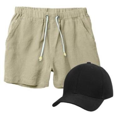 Imagem de Conjunto Short de Linho Masculino + Boné Liso Estilo Casual Básico Ideal Para o Dia a Dia-Masculino
