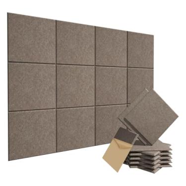 Imagem de Pacote com 12 painéis autoadesivos de espuma à prova de som para paredes, painéis acústicos 30,5 cm x 30,5 cm x 0,9 cm telhas de absorção de som de alta densidade para estúdio em casa, escritório