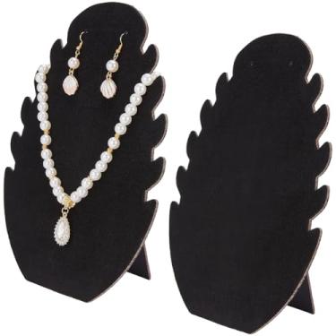 Imagem de SUNNYCLUE 2 peças de suporte de exibição de joias pretas para colar com cavalete grande em forma de folha com 5 entalhes, organizador de papel, expositores, suportes para correntes, pulseiras