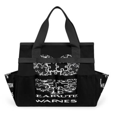 Imagem de Bolsa preta para jardinagem com coração e autismo com alça e 10 bolsos espaçosos, organizador de transporte, caixa de ferramentas de armazenamento resistente ao desgaste e reutilizável para jardim ao