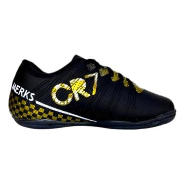 Imagem de Chuteira Infantil Futsal Futebol Menino Leve Macio CR (Preto-Dourado, BR, Criança de 4 a 8 anos, Numérico, 28)