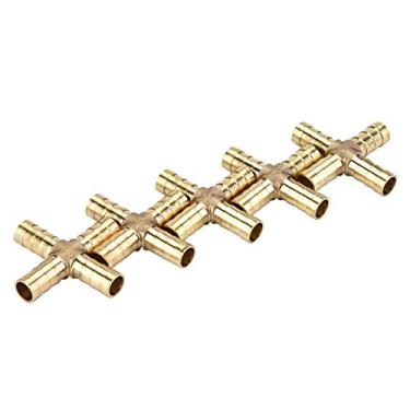 Imagem de Conector farpado para junção de mangueira, cruz de bronze de 4 vias, conexão de tubulação de combustível para ar, água, óleo e gás, 6mm 8mm 10mm 12mm 5 peças (10mm)