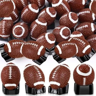 Imagem de RoundFunny Pacote com 50 mini bolas esportivas de resina pequena de resina, estatueta de futebol marrom com base, mini bolas esportivas, modelo de simulação para saco de presente de aniversário