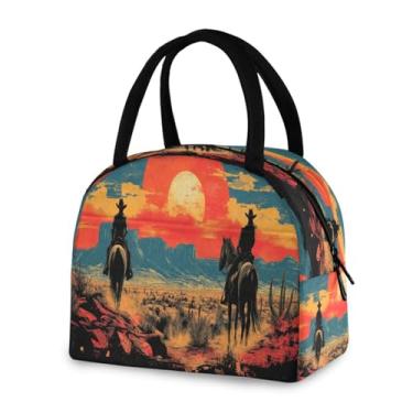 Imagem de Blueangle Lancheira isolada à prova de vazamento - Bolsa de almoço reutilizável com design de caubói do oeste americano, recipiente compacto para alimentos para escritório, viagens e atividades ao ar