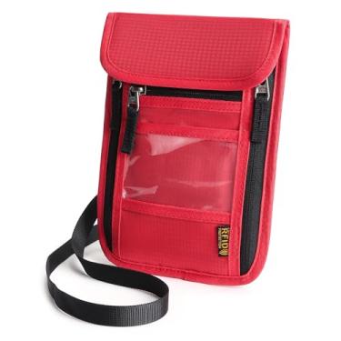 Imagem de Carteira de pescoço para passaporte com bloqueio de RFID, porta-passaporte, multifuncional, organizador de documentos, carteira de viagem para homens e mulheres, Vermelho brilhante