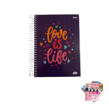 Imagem de Kit Caderno Feminino 20 Matérias KBOM 400 Folhas + Caneta Trigel Metálica 10 Cores + Marca Texto Boss 4 Cores