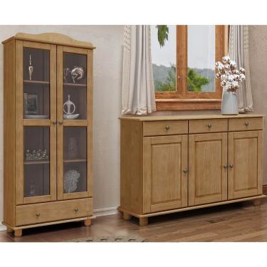Imagem de Conjunto Cozinha: Armário Vitrine 2 Portas 1 Gavetas Balcão 3 Portas 3 Gavetas Freijó Rubi Madeira Pinus - Finestra