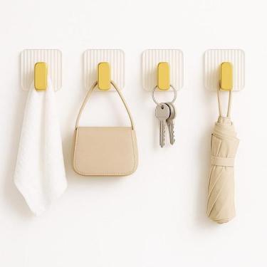 Imagem de Kit 4 Ganchos Autoadesivo de Parede Acrílico Dourado Banheiro Cozinha 