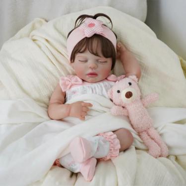 Imagem de Bebê Reborn Menina, Dormindo, Recém Nascido, Cabelo Fio A Fio Implantado