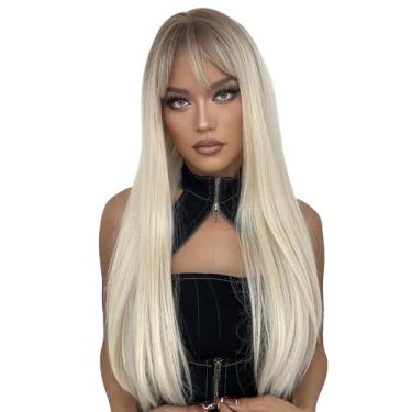 Imagem de Peruca Longa Reta com Franja e Boné de Sem Cola Perucas Sintéticas Naturais para Festa Diária Casamento