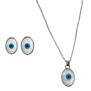 Imagem de Conjunto Olho Grego com Pingente e Brincos em Resina