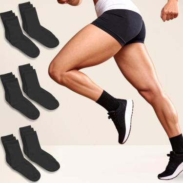 Imagem de Kit 9 Pares Meia Feminina Preta Cano Médio Academia Fitness Tamanho:34