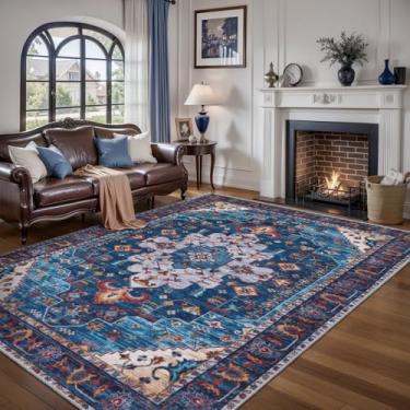 Imagem de Ciicool Tapete de área de 1,5 x 2,1 m, tapetes laváveis para sala de estar, antiderrapante, tapete grande de pelo baixo, tapete vintage para quarto, sala de jantar, decoração de hall de entrada