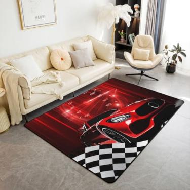 Imagem de Erosebridal Tapete vermelho de carro de corrida para meninos adolescentes, arte de linha ombré com glitter, antiderrapante, luz neon, tapete de painel de carro esportivo, 12 x 17 cm, preto e branco,