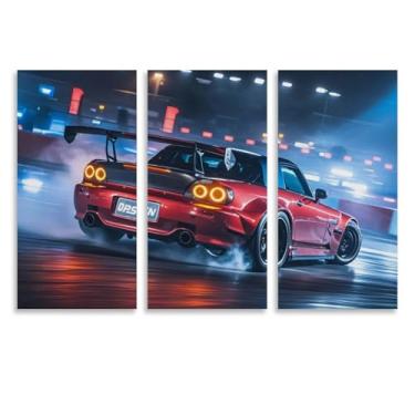 Imagem de HouLaiZhe Pôster Drift Racing Sports JDM Car S2000 arte de parede em tela para sala de estar quarto decoração de casa escritório pintura pôsteres (40 x 80 cm) × 3)