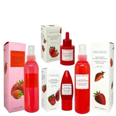 Imagem de Max Love Kit Morango Glow com 4 Produtos, Bruma Fixadora 100ml, Tônico Facial 200ml, Sérum Facial 30ml, Creme para Área dos Olhos 60g, Ácido Hialurônico