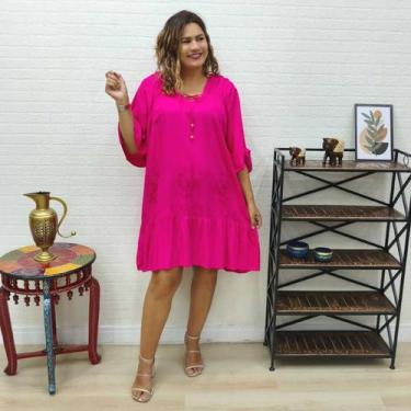 Imagem de Vestido Curto Indiano Manga Curta com Bordados Plus Size - Sarat Moda 