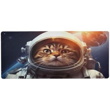Imagem de Wassud Tapete de rato de gato astronauta organizador de mesa de jogos grande teclado de computador tapete de rato tapete de mesa material de escritório 89,9 cm x 39,9 cm