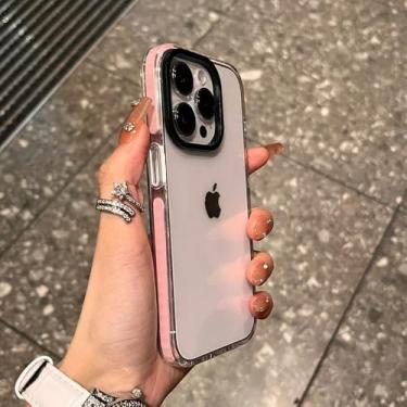 Imagem de Capa transparente para iPhone 11 12 13 14 15 16 17 Pro Max Plus Air, com proteção traseira e bordas reforçadas, rosa tra
