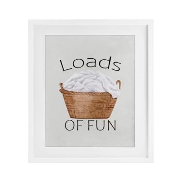 Imagem de Stupell Industries Loads Of Fun Laundry Basket Impressão emoldurada branca sob vidro, design por Kim Allen, 40,6 x 33,5 cm