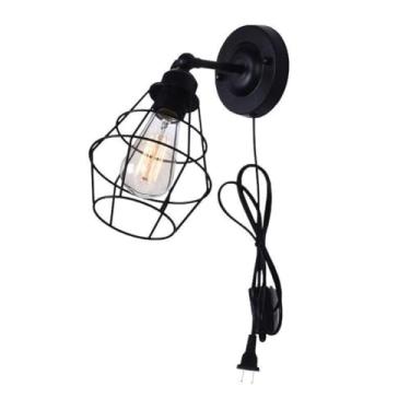 Imagem de Luminária de parede interna com cabo e plugue, giratória em 180° para cima e para baixo, iluminação Illuminat Lights preta para sala de estar, quarto e corredor.