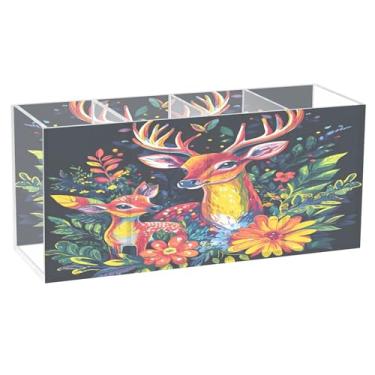 Imagem de Burbuja Porta-canetas de acrílico colorido veado, 4 compartimentos, suporte de lápis transparente para pincéis de maquiagem fixos, acessórios de mesa de escritório em casa