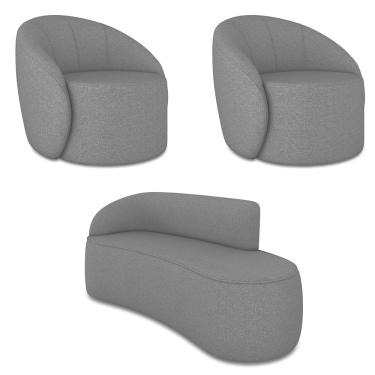 Imagem de Sofá 3 Lugares Orgânico 180cm Morgan e 2 Poltronas Lua Linho Grafite D03 - D'Rossi