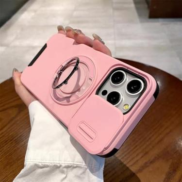 Imagem de Protetor de câmera deslizante com suporte rotativo, capa magnética para iPhone 16 15 14 13 12 11 ProMax, capa protetora de camada dupla, rosa, para iPhone 13ProMax