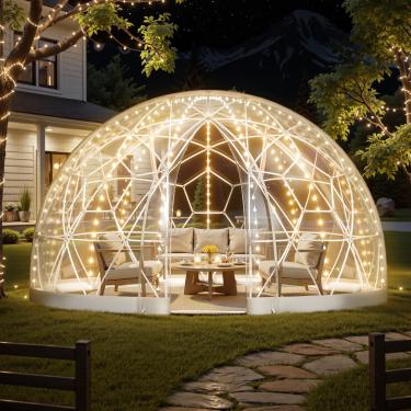 Imagem de VEVOR Igloo com cúpula de jardim, 2,8 x 1,7 m, barraca de bolha transparente para 2 a 4 pessoas, estufa geodésica à prova de intempéries com janela, barraca de iglu de PVC para quintal, pátio